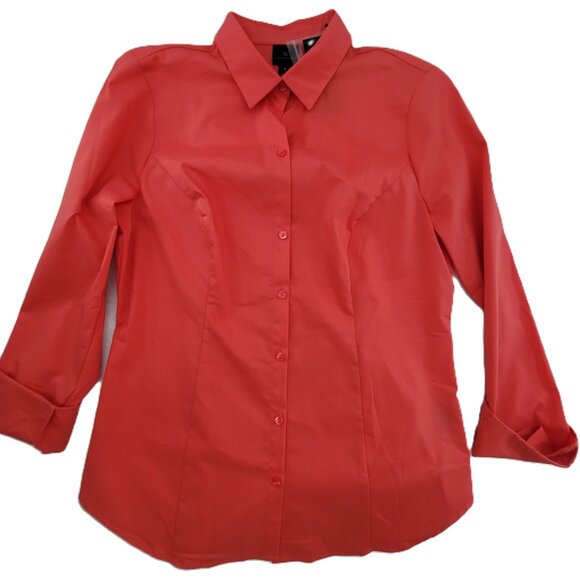 Worthington Tops - NEW Worthington Shirt Women’s 6 Scarlet Ibis Long Sleeve Button Fitted Stretch